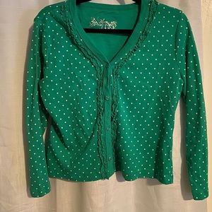 2 A TEE GREEN POLKA DOT RUFFLED CARDIGAN M